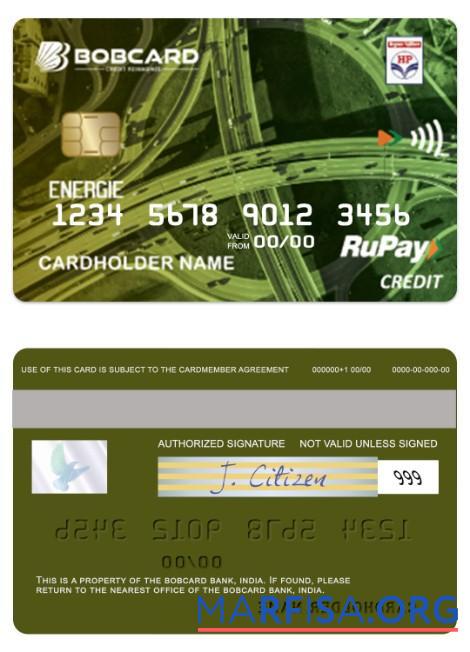 Realistic India HPCL Energie RuPay credit Bobcard download for verification